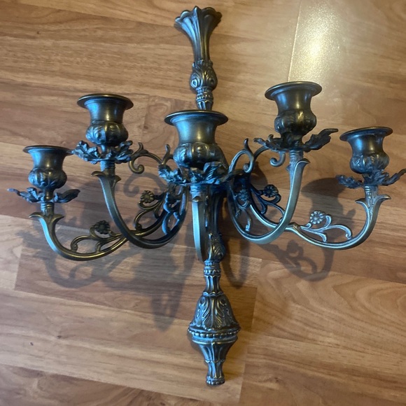 2 Vintage Baroque Style Large Brass Five Candle Candelabra From 1970 - Picture 14 of 16
